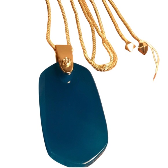 NWT Kendra Scott Inez Teal Agate Long Pendant Necklace on Gold Tone Chain - Picture 15 of 15